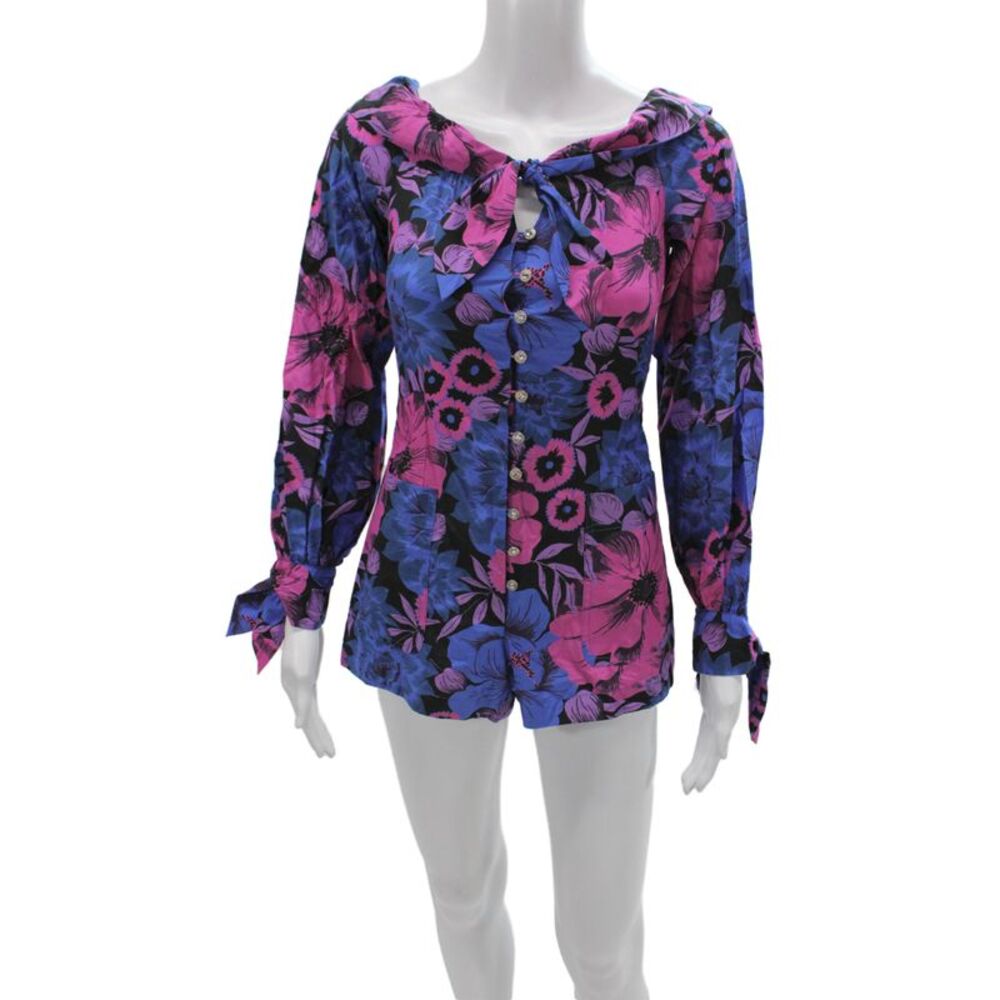 Alice McCall Womens Off Shoulder Floral Tunic Blue Long Sleeve Size 0